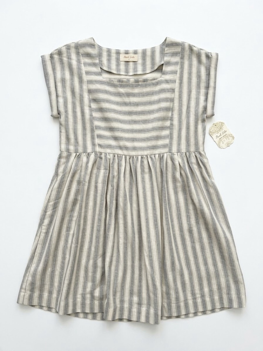 Altar'd State Cream and Gray Striped Cotton Casual Dress